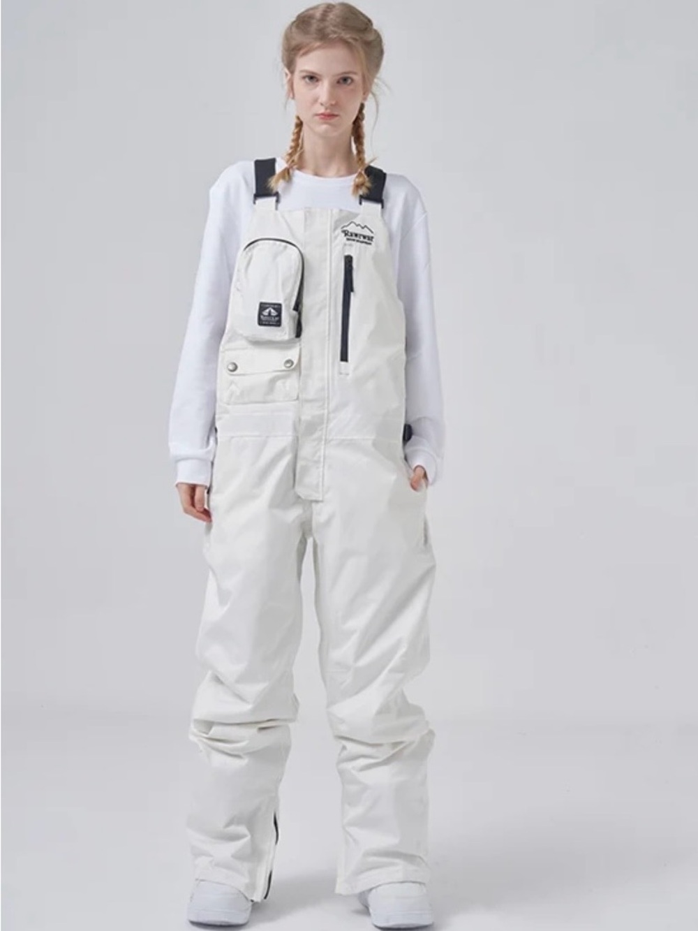 Women’s White Ski Bib Overalls - Waterproof Snow Pants